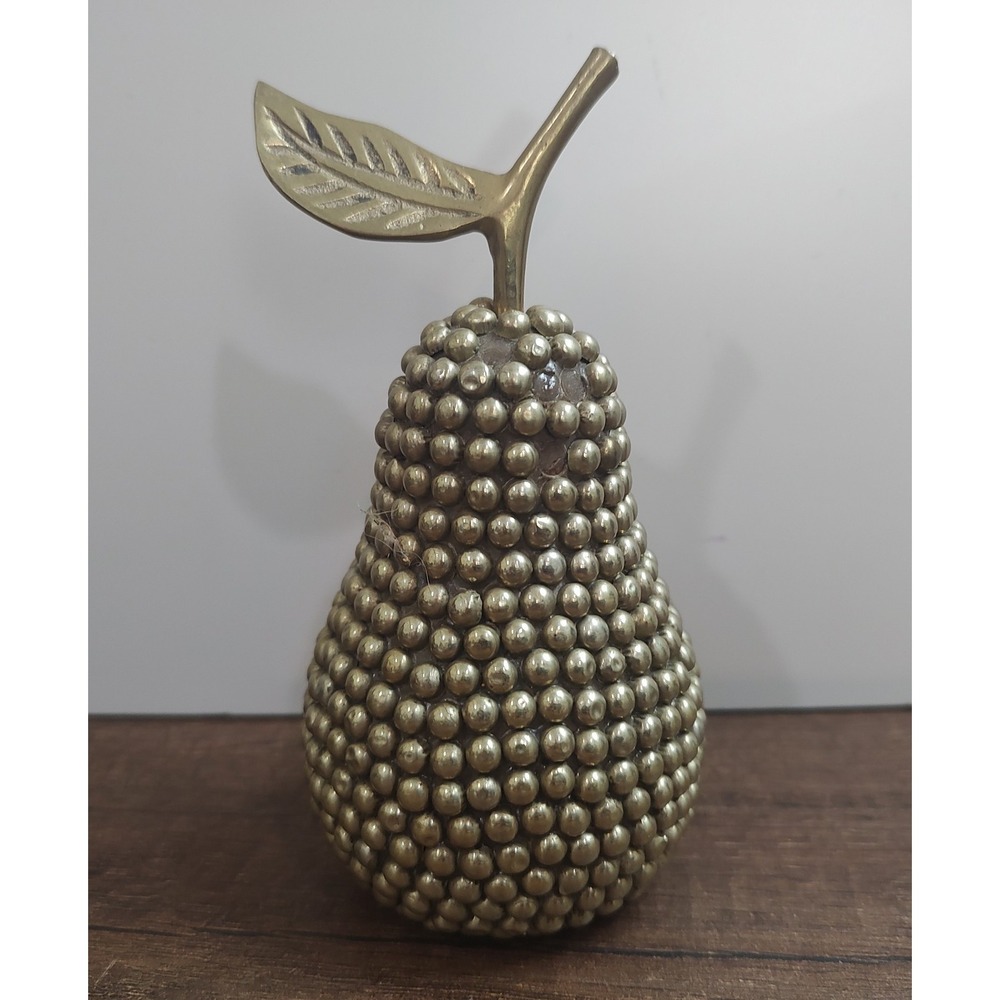 Vintage Brass Studded Dot Pear Figurine Paperweight 5"